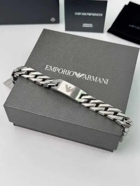 Браслет Emporio Armani чоловічий із нержавіючої сталі сріблястий ланцюг Premium, браслет арман
