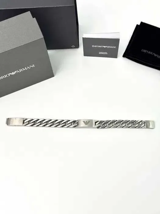 Браслет Emporio Armani чоловічий із нержавіючої сталі сріблястий ланцюг Premium, браслет арман — фото 2