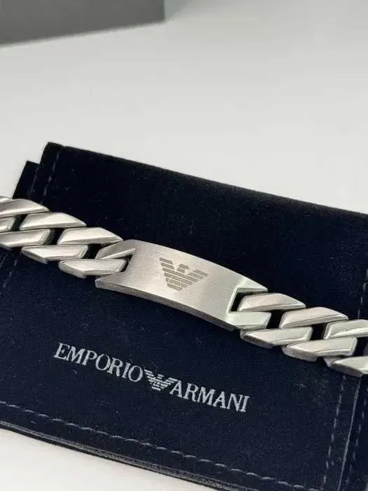 Браслет Emporio Armani чоловічий із нержавіючої сталі сріблястий ланцюг Premium, браслет арман — фото 3