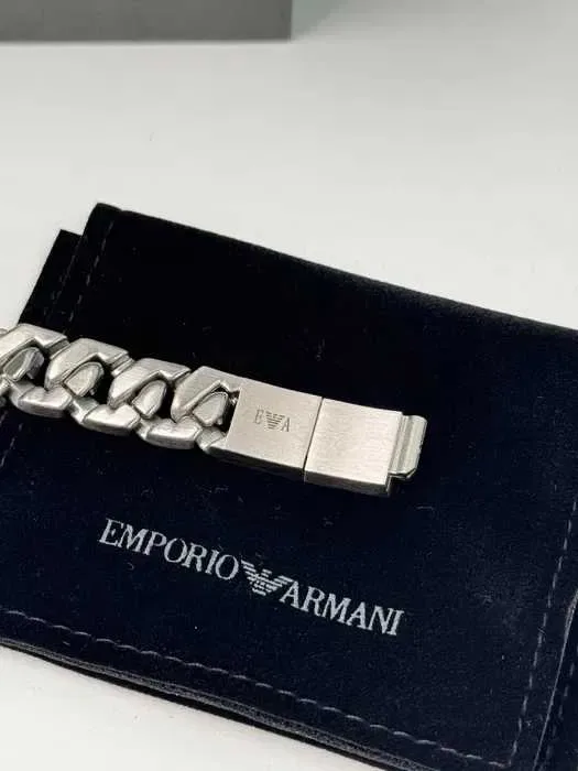 Браслет Emporio Armani чоловічий із нержавіючої сталі сріблястий ланцюг Premium, браслет арман — фото 4