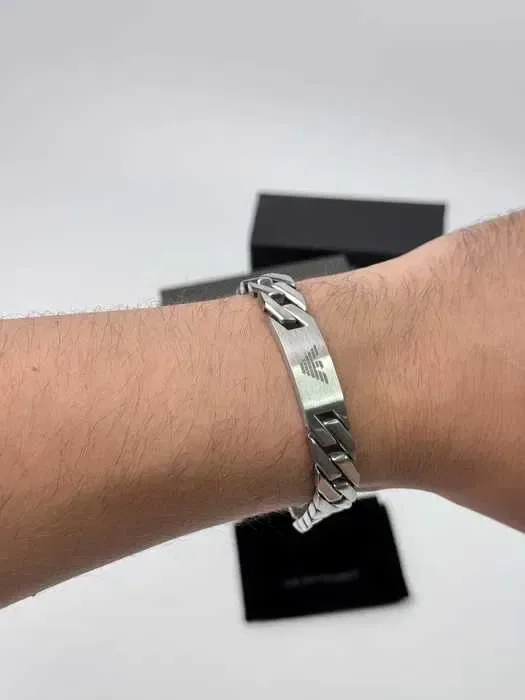 Браслет Emporio Armani чоловічий із нержавіючої сталі сріблястий ланцюг Premium, браслет арман — фото 6