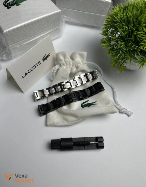 Браслет Lacoste чорний, срібний