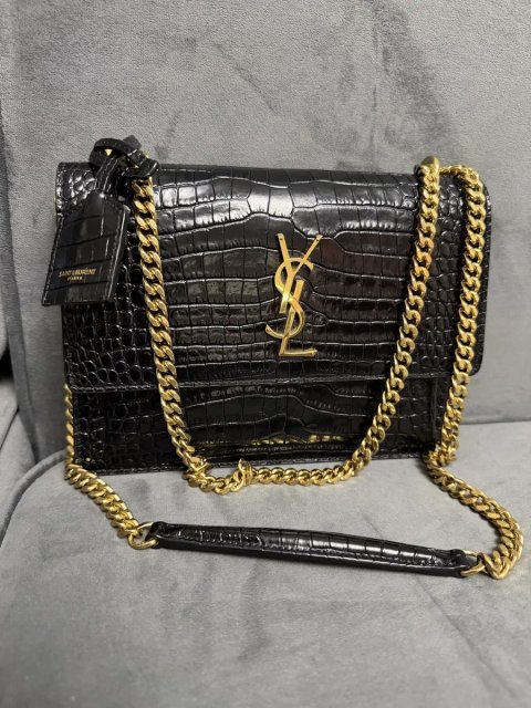 Брендова шкіряна сумка Saint Laurent Sunset Кроко є ентрупі і пильник