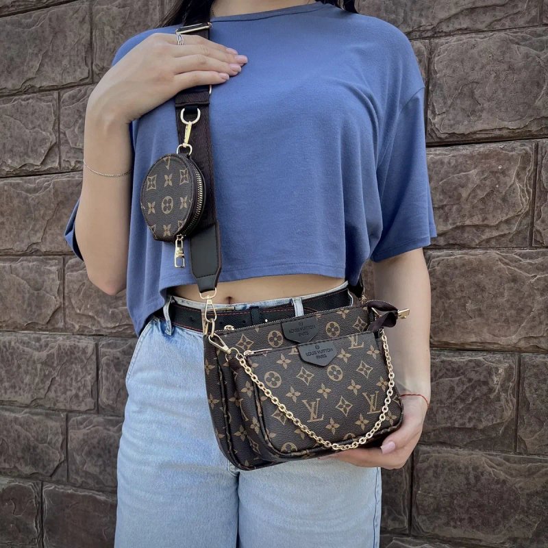 Брендова жіноча сумка трансформер Louis Vuitton 3 в 1 Multi Pochette кросбоді з ремінем через плече — фото 2