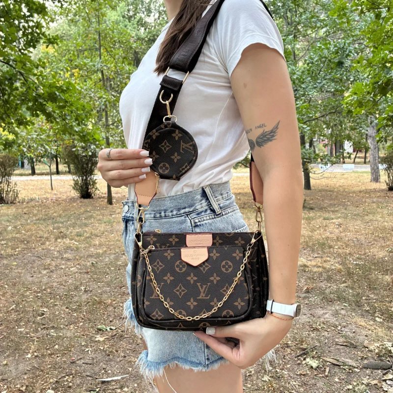 Брендова жіноча сумка трансформер Louis Vuitton 3 в 1 Multi Pochette кросбоді з ремінем через плече — фото 3