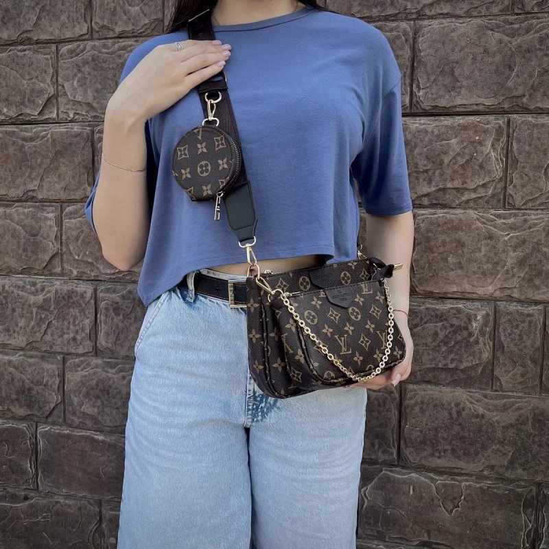 Брендова жіноча сумка трансформер Louis Vuitton 3 в 1 Multi Pochette кросбоді з ремінем через плече — фото 4