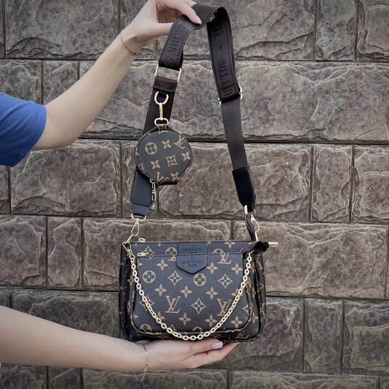 Брендова жіноча сумка трансформер Louis Vuitton 3 в 1 Multi Pochette кросбоді з ремінем через плече — фото 5