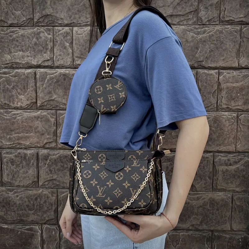 Брендова жіноча сумка трансформер Louis Vuitton 3 в 1 Multi Pochette кросбоді з ремінем через плече — фото 6