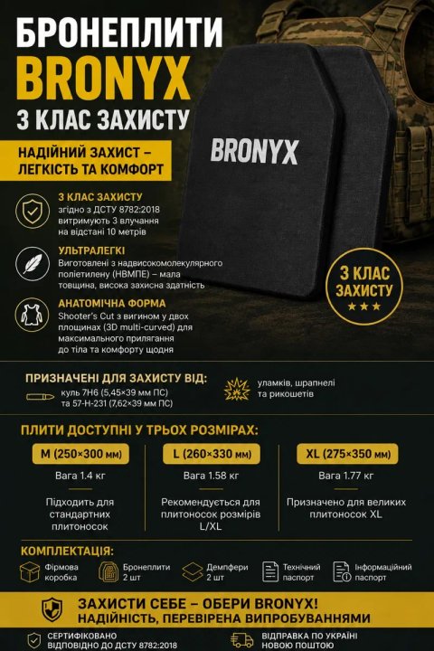 Бронеплити BRONYX 3 клас бронеплити 1,4 кг | Поліетиленові бронеплити 25×30 см. Легкі бронеплити 1,4кг ціна за комплект 13400 Сертифікат!!!