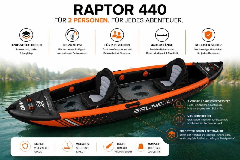 BRUNELLI 440 RAPTOR 100% Дропстіч 2 місця КАЯК Kayak Molveno байдарка SUP САП дошка 2 шари слоя доска надувна Aqua Marina Tomahawk AIR C K AquaMarina — фото 6