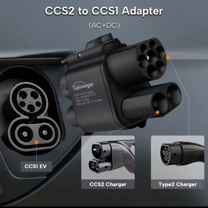 CCS2 - CCS1 Guwieyg 500A AC+DC | Адаптер швидкої зарядки для електромобілів США, 500кВт, термозахист + Type 2 — фото 5