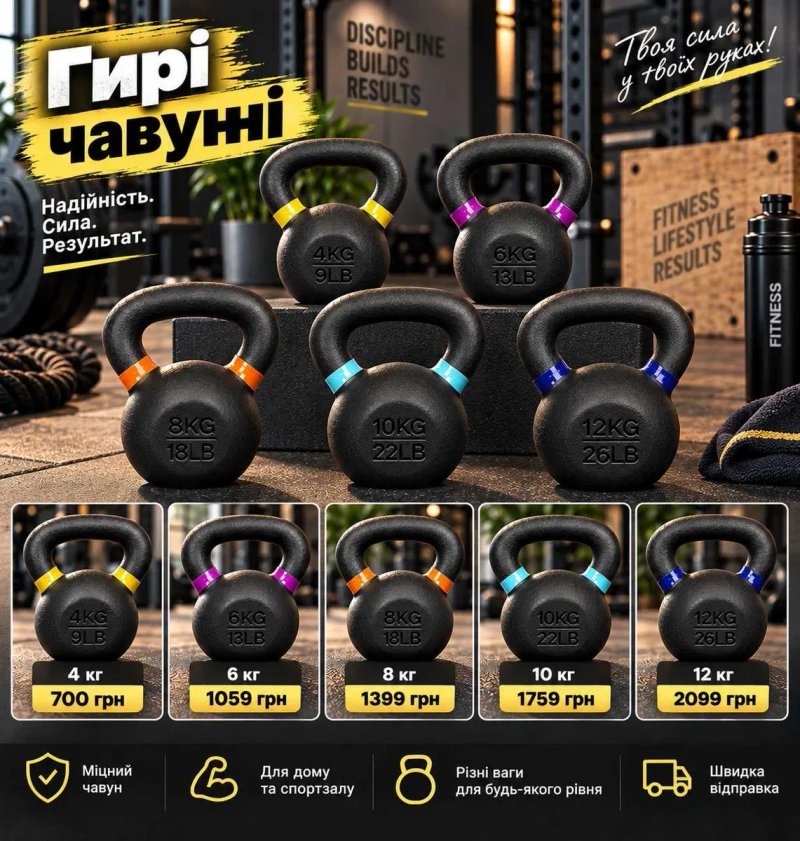 Чавунна гиря 12 кг спортивна для фітнесу кросфіту та домашніх тренувань  | Kettlebell гири чугунные 4 кг - 36 кг | Все веса гирь в наличии | Гирі — фото 2