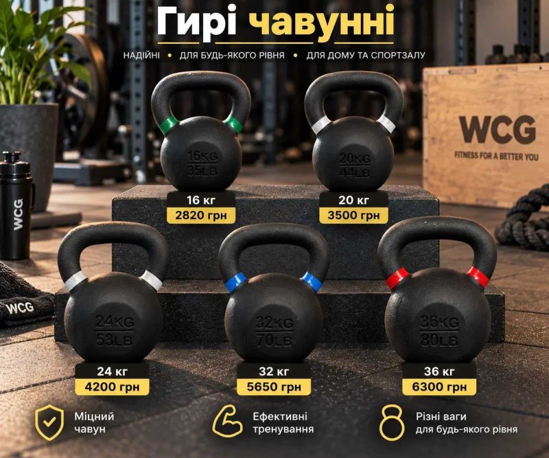 Чавунна гиря 20 кг | Спортивна гиря чугунная для тренувань CrossFit | Гирі від 4 кг до 36 кг - усі ваги гири чавун — фото 3