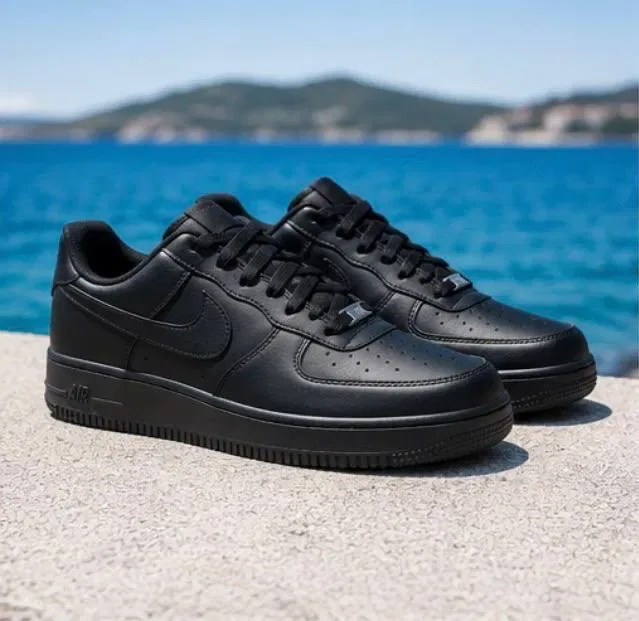 Черные найк форс подростковые мужские красовки найк кросивки Nike Air Force Af1 кожаные мужские кроссовки найк — фото 2