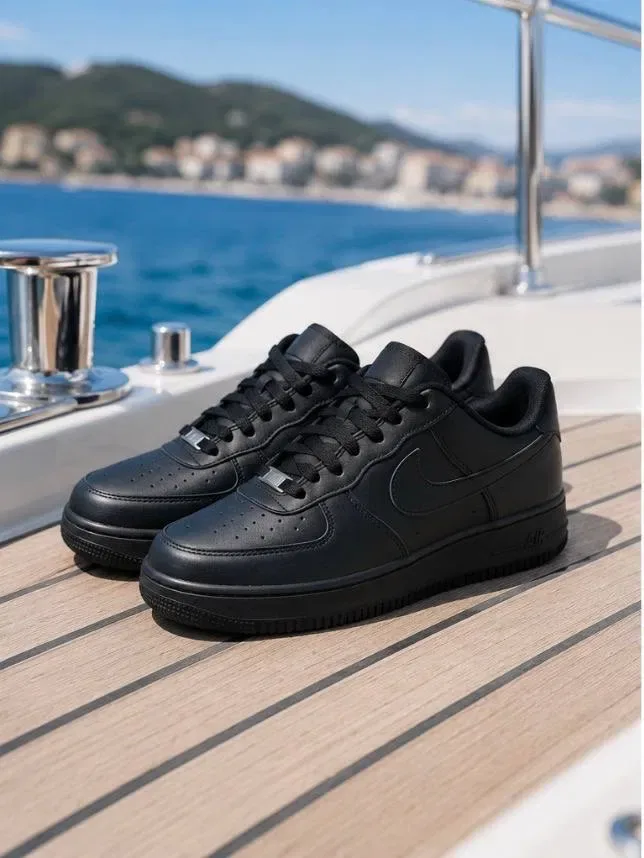Черные найк форс подростковые мужские красовки найк кросивки Nike Air Force Af1 кожаные мужские кроссовки найк — фото 4