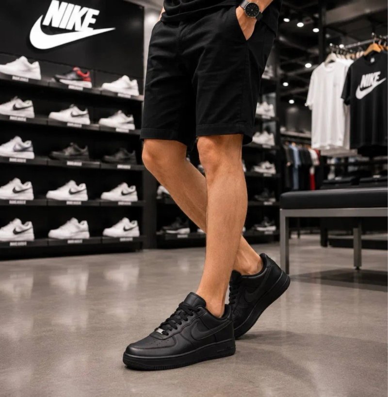Черные найк форс подростковые мужские красовки найк кросивки Nike Air Force Af1 кожаные мужские кроссовки найк — фото 5