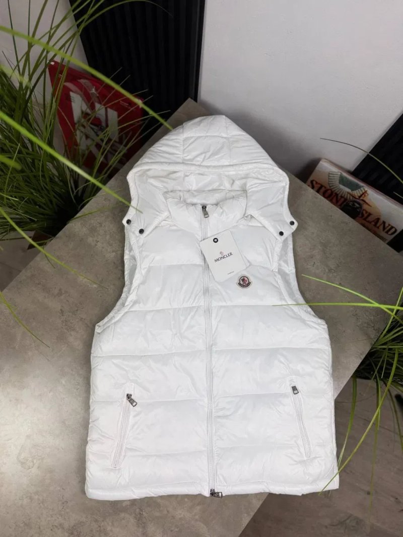 Чоловіча осіння жилетка Moncler з капюшоном | Чорна / Біла | Безрукавка Монклер чоловіча — фото 3