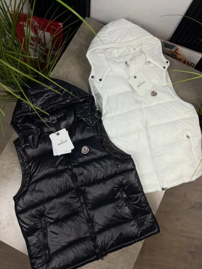 Чоловіча осіння жилетка Moncler з капюшоном | Чорна / Біла | Безрукавка Монклер чоловіча — фото 7