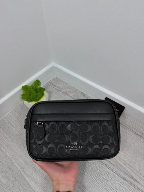 Чоловіча сумка через плече Coach чорна | Кросбоді | Екошкіра | Сумка Коуч чорна чоловіча