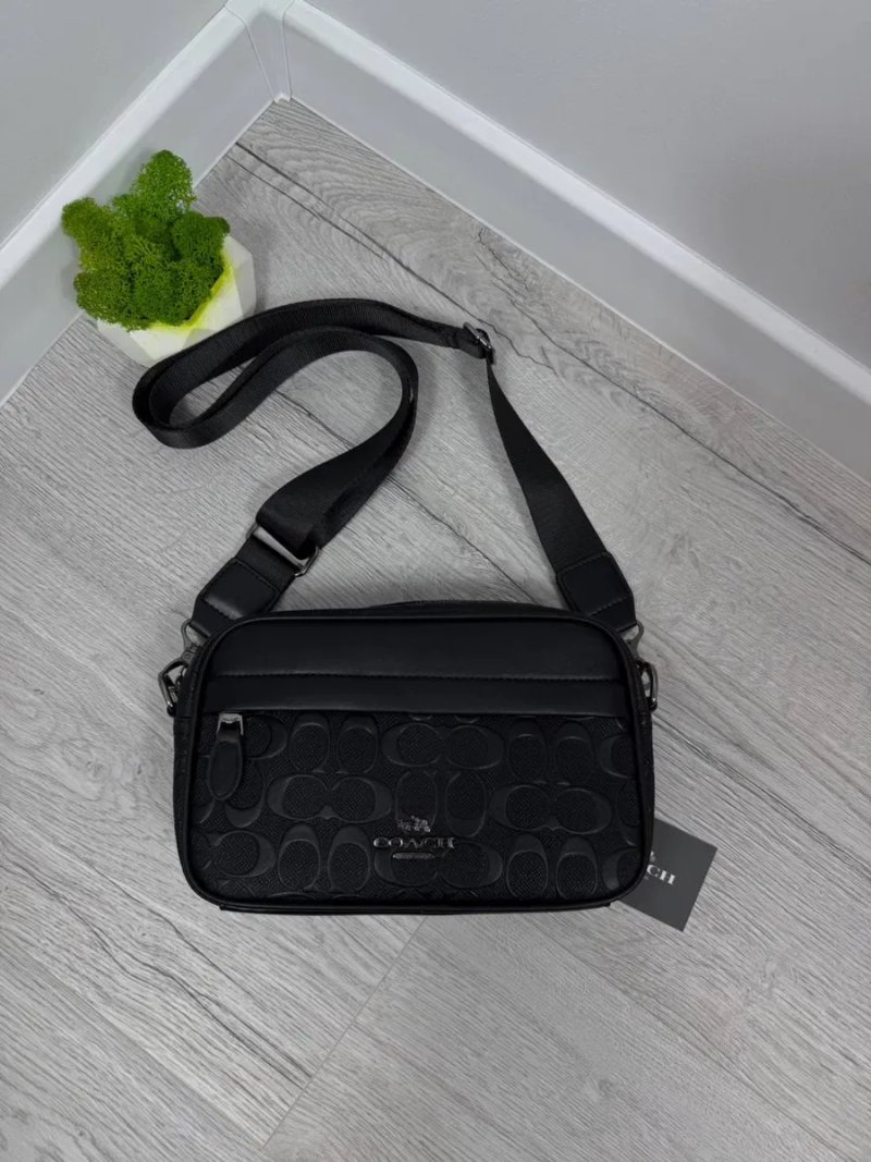 Чоловіча сумка через плече Coach чорна | Кросбоді | Екошкіра | Сумка Коуч чорна чоловіча — фото 3