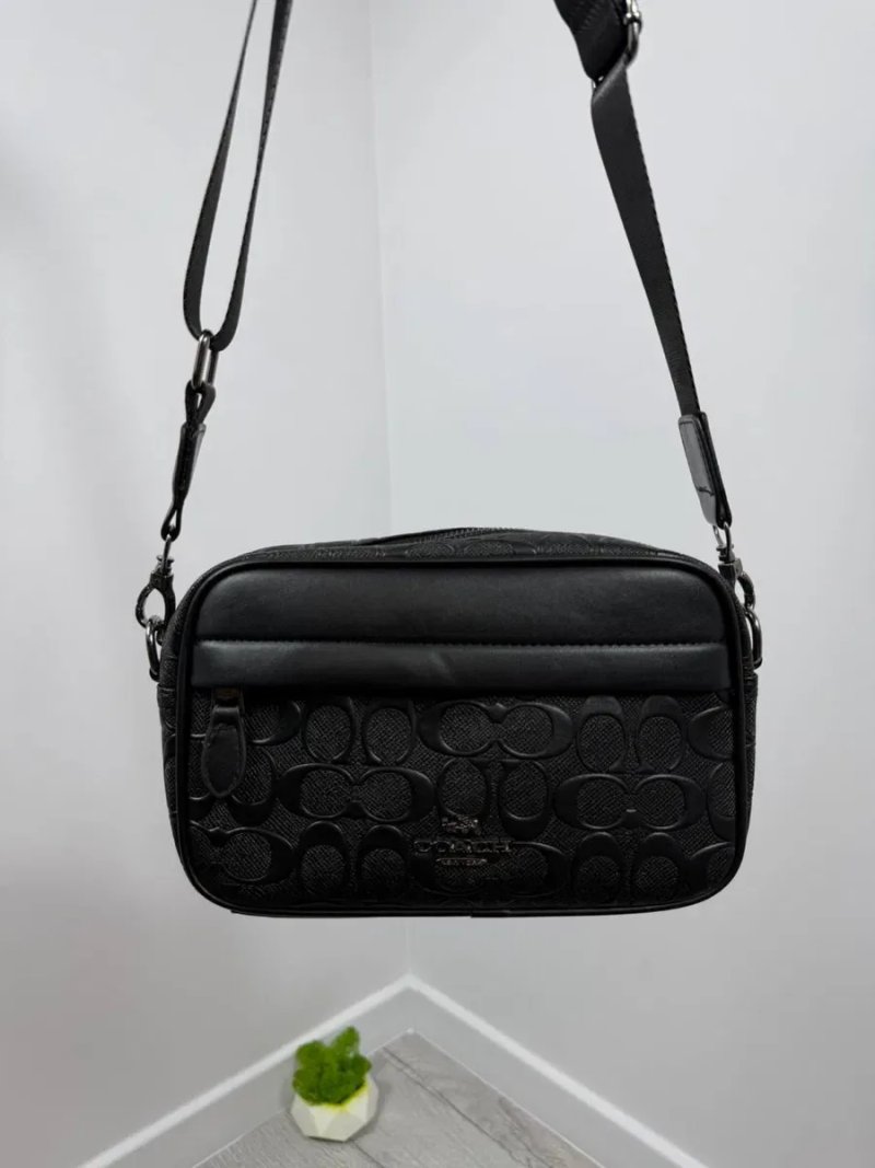 Чоловіча сумка через плече Coach чорна | Кросбоді | Екошкіра | Сумка Коуч чорна чоловіча — фото 8