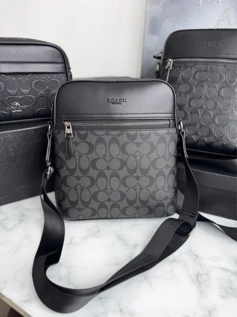 Чоловіча сумка мессенджер барсетка Coach Houston flight bag мужская коуч черная натуральная кожа кожаная чорна шкіряна купиьи сумку