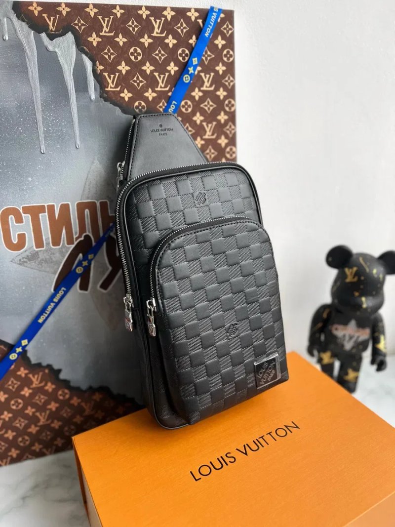 Чоловіча сумка слінг чорна сіра шкіряна Louis Vuitton Slingbag Avenue — фото 2