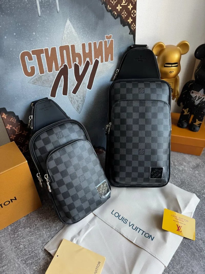 Чоловіча сумка слінг Louis Vuitton Avenue Slingbag луи витон слинг чорна сіра натуральна шкіра шкіряна мужская сумка мессенджер кожа натуральная — фото 2