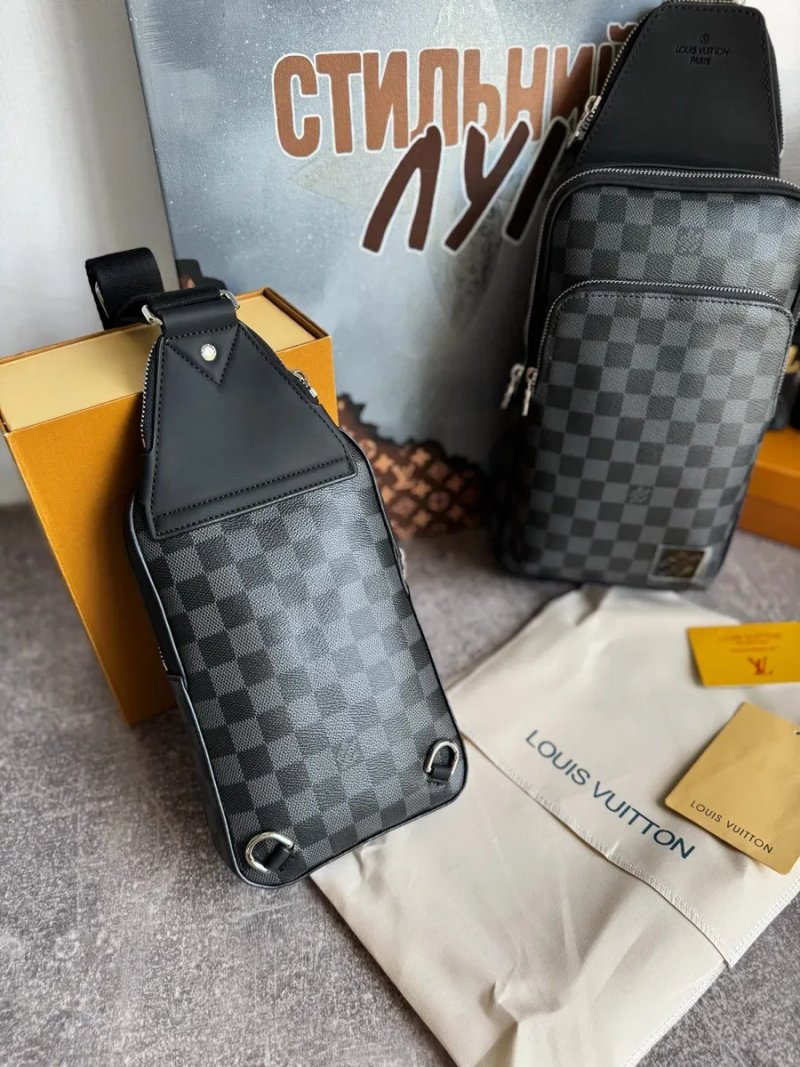 Чоловіча сумка слінг Louis Vuitton Avenue Slingbag луи витон слинг чорна сіра натуральна шкіра шкіряна мужская сумка мессенджер кожа натуральная — фото 3