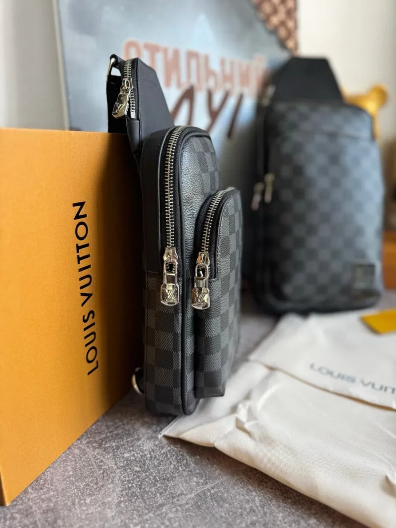 Чоловіча сумка слінг Louis Vuitton Avenue Slingbag луи витон слинг чорна сіра натуральна шкіра шкіряна мужская сумка мессенджер кожа натуральная — фото 6