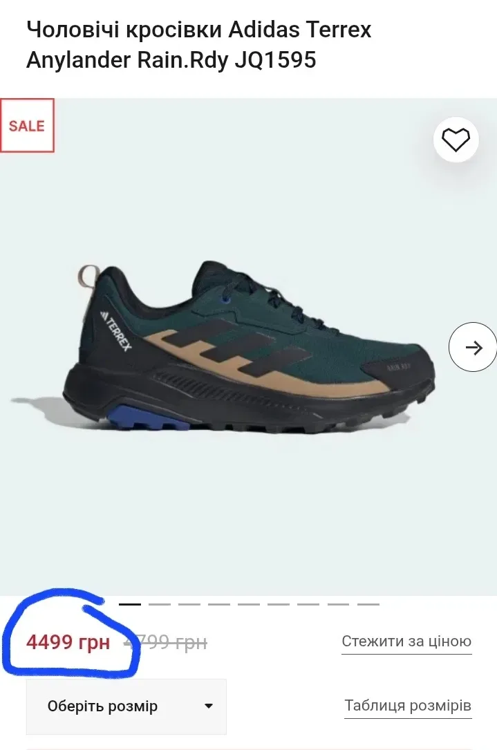 Чоловічі кросівки Adidas Terrex Anylander Rain.Rdy(Водовідштовхувальні-Оригінал)Розмір 42-26,5см — фото 2