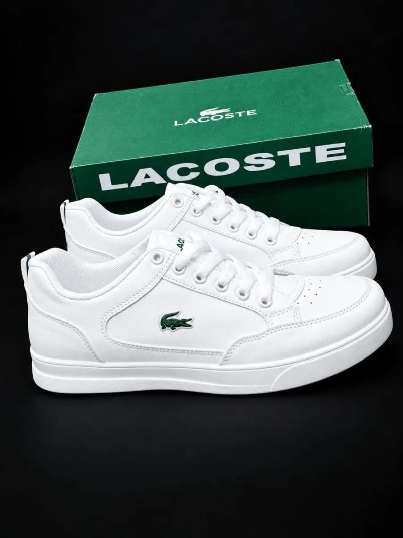 Чоловічі кросовки Lacoste білі шкіряні красовки класичні лакоста Стильні шкіряні кросовки лакосте Осінні кросівки мужські — фото 2