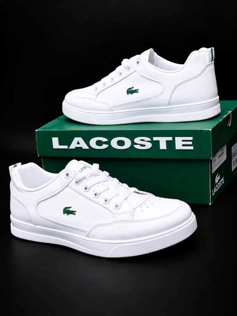 Чоловічі кросовки Lacoste білі шкіряні красовки класичні лакоста Стильні шкіряні кросовки лакосте Осінні кросівки мужські — фото 4