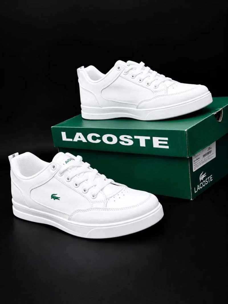 Чоловічі кросовки Lacoste білі шкіряні красовки класичні лакоста Стильні шкіряні кросовки лакосте Осінні кросівки мужські — фото 5
