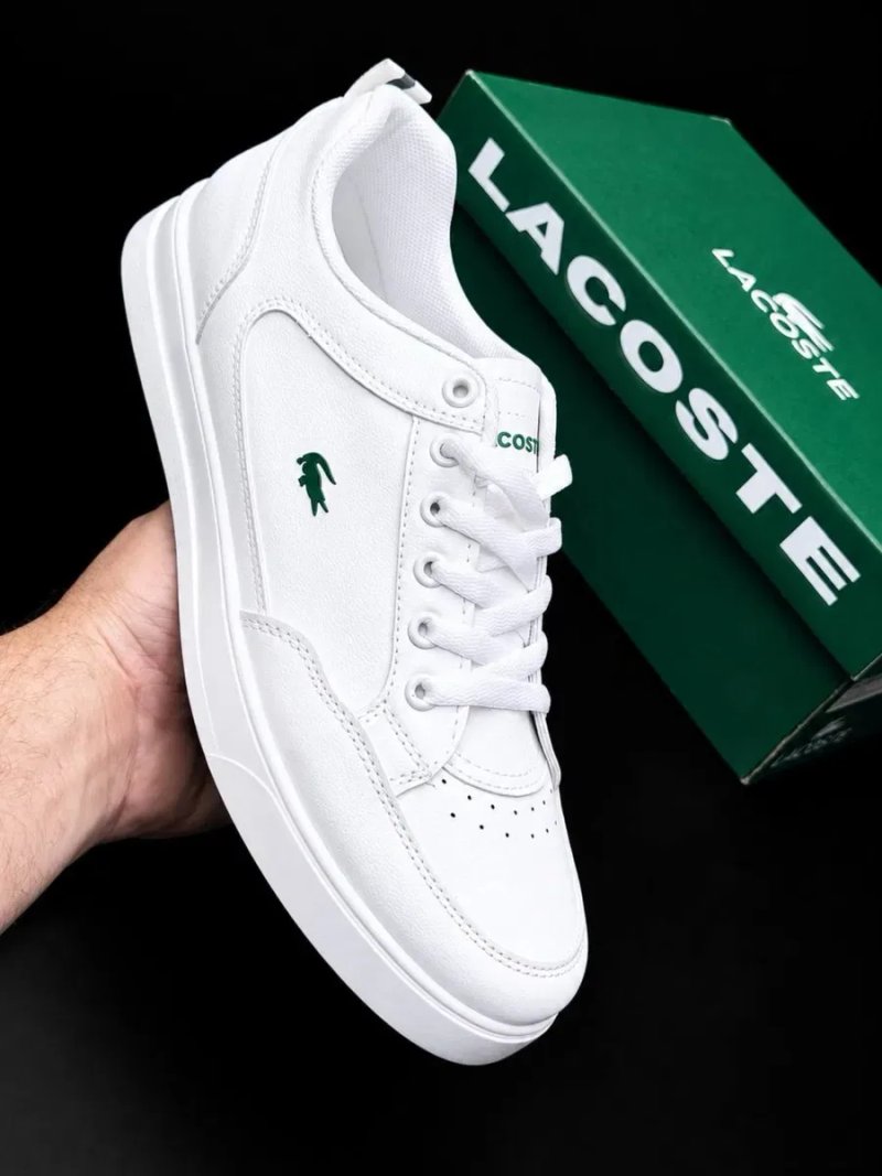 Чоловічі кросовки Lacoste білі шкіряні красовки класичні лакоста Стильні шкіряні кросовки лакосте Осінні кросівки мужські — фото 7