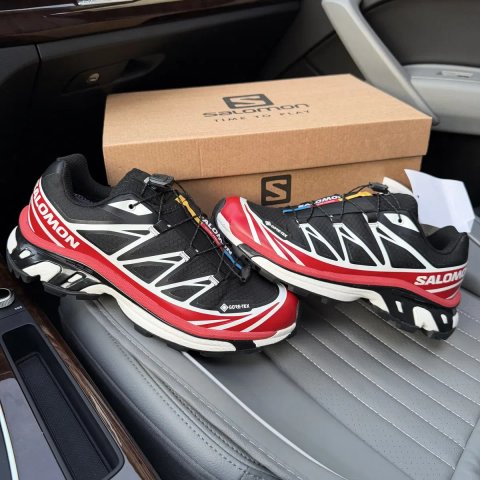 Чоловічі осіні зимові термо кросівки саломон вологостійкі Salomon XT6 Gore Tex black red premium