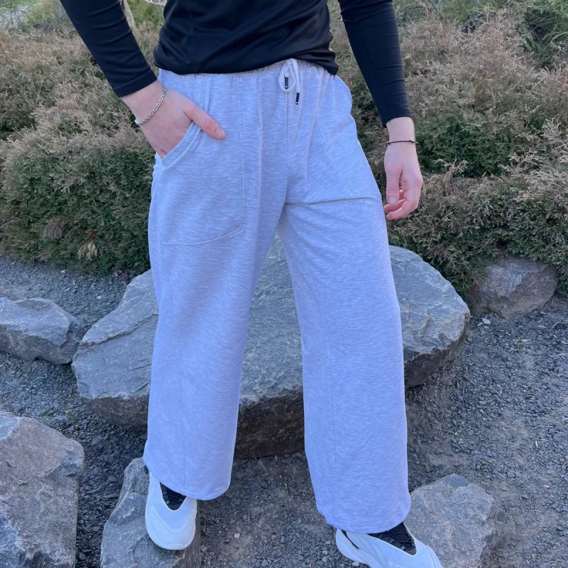 Чоловічі сірі спортивні штани oversize wide leg стиль streetwear — фото 2