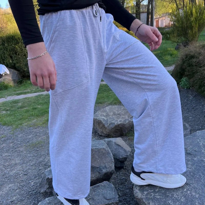 Чоловічі сірі спортивні штани oversize wide leg стиль streetwear — фото 3
