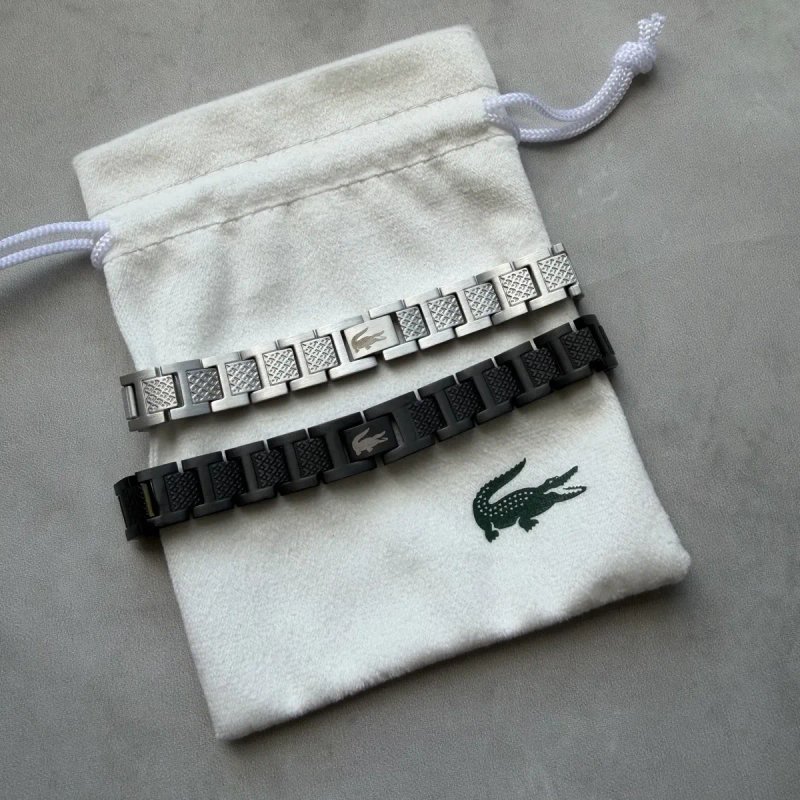 Чоловічий браслет Lacoste | подарунковий набір lacoste | срібний браслет лакост | чорний браслет лакосте | lacoste браслет з набором — фото 2