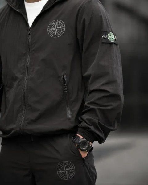 Чоловічий спортивний костюм Stone Island injastis total black чорний / кофта штани весна літо стонік /чоловічий костюм чорний на літо комплект