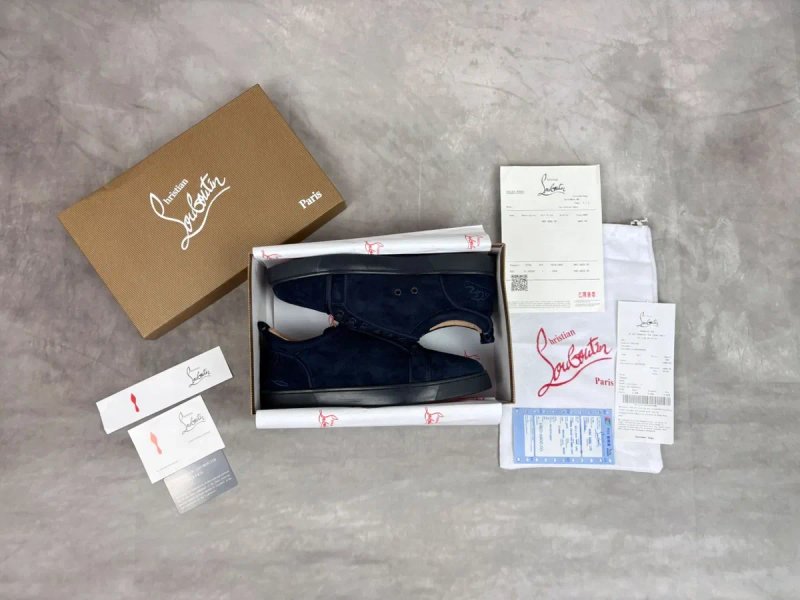 Christian Louboutin Louis Junior мужские кеды с красной подошвой, синие, размер 44 — фото 2