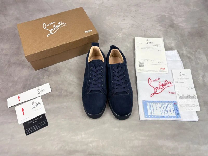 Christian Louboutin Louis Junior мужские кеды с красной подошвой, синие, размер 44 — фото 3