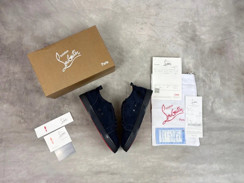 Christian Louboutin Louis Junior мужские кеды с красной подошвой, синие, размер 44 — фото 4