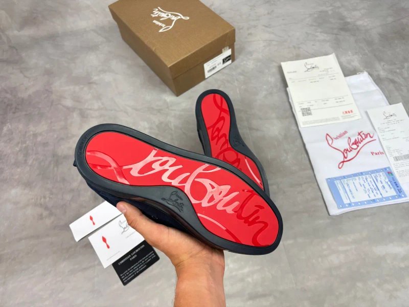 Christian Louboutin Louis Junior мужские кеды с красной подошвой, синие, размер 44 — фото 7