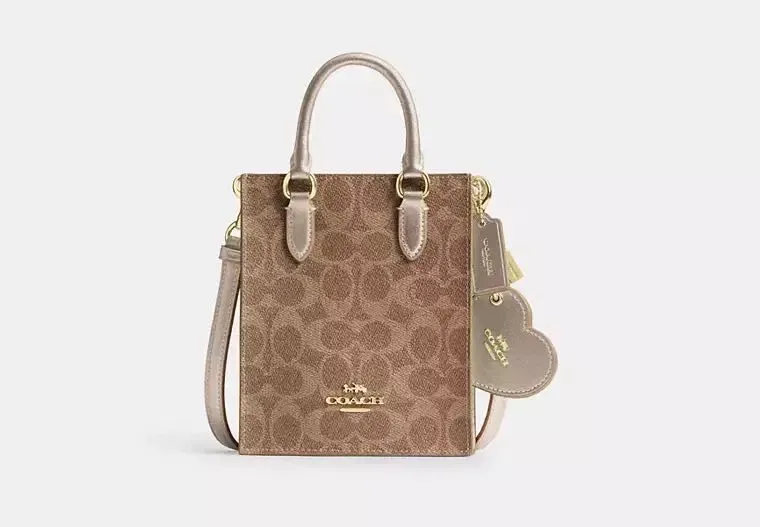 COACH Mini tote bag set. Набор сумочка тоут и зеркальце на сумку кожа — фото 2