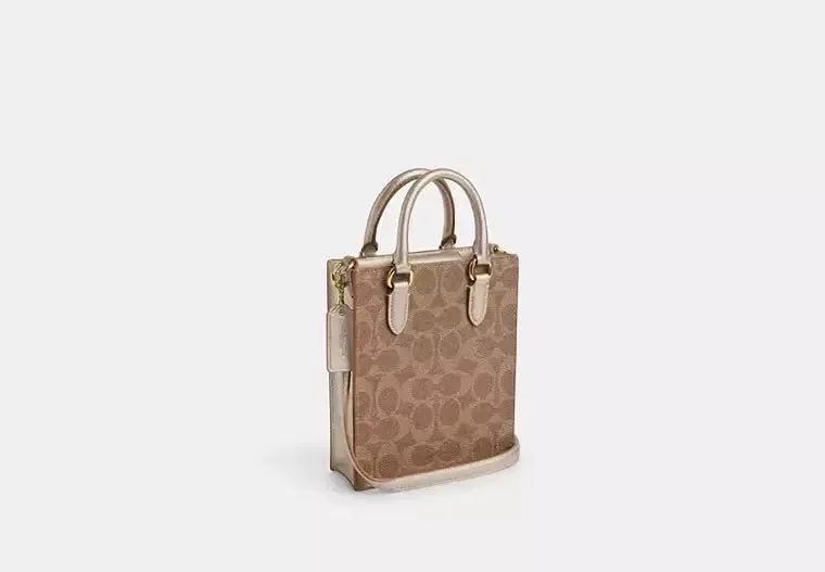 COACH Mini tote bag set. Набор сумочка тоут и зеркальце на сумку кожа — фото 4