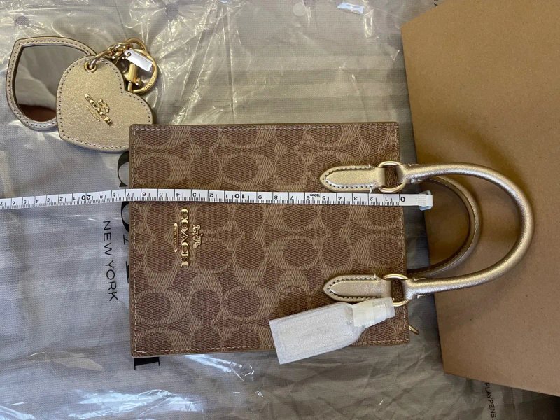 COACH Mini tote bag set. Набор сумочка тоут и зеркальце на сумку кожа — фото 8