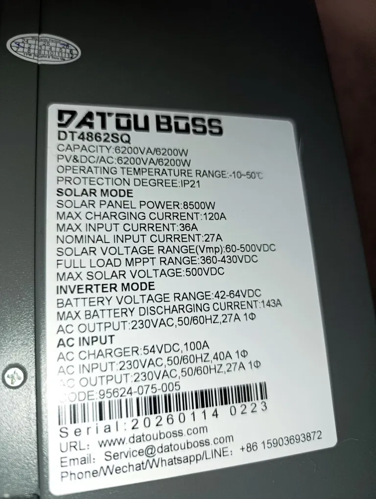 DATOUBOSS DT 4862S 6.2KW 48V гібридний інвертор(AC 100A, PV 8500W) — фото 6