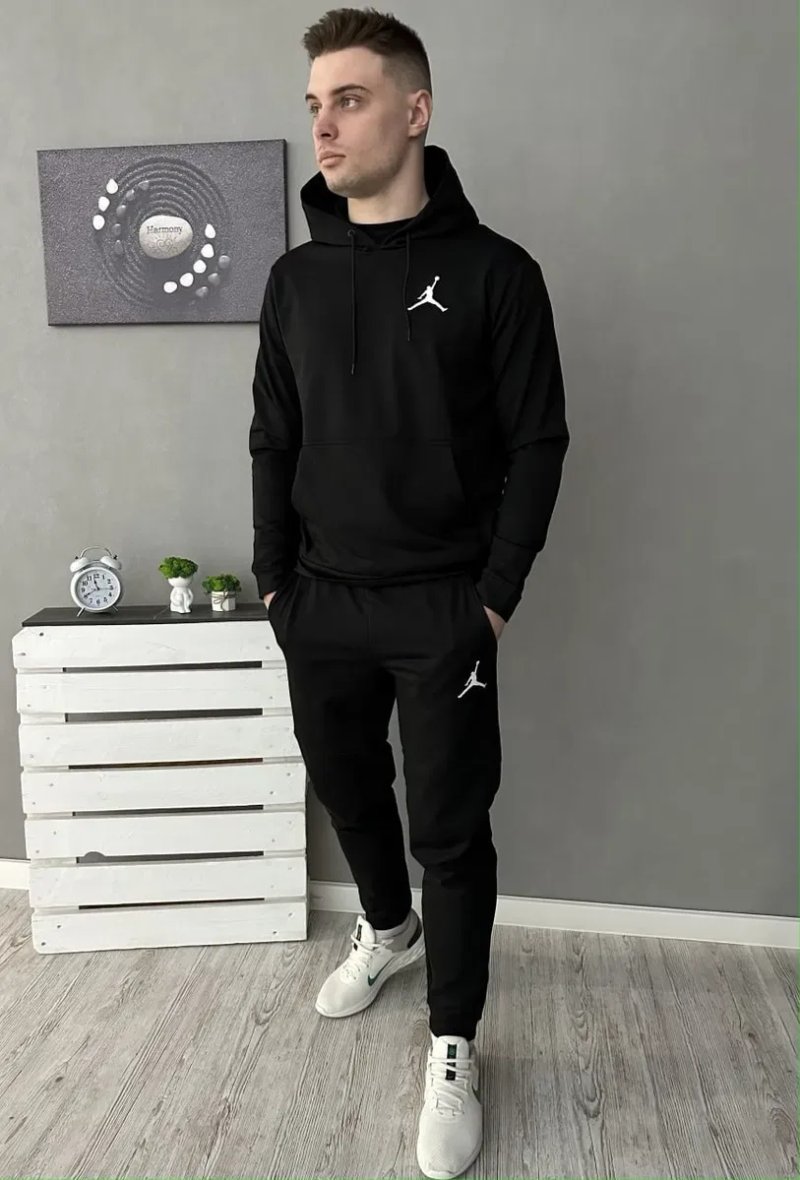 Демісезонний спортивний костюм Jordan  худі + штани | чорний костюм Джордан — фото 6