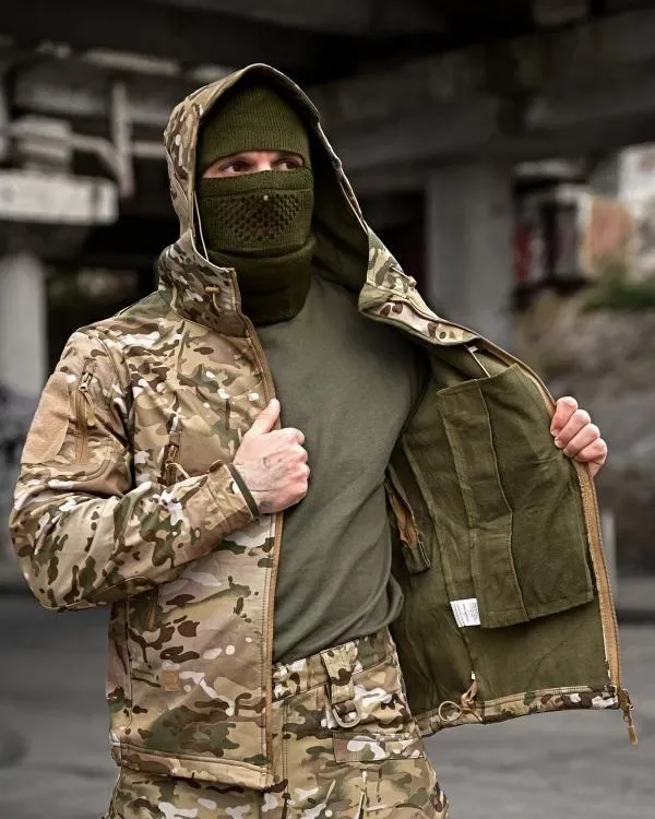 Демісезонний тактичний костюм ОСІНЬ ВЕСНА НА ФЛІСОВІЙ ПІДКЛАДЦІ софтшел APOCALYPSE мульткам / куртка штани комплект військового одягу для чоловіків — фото 2